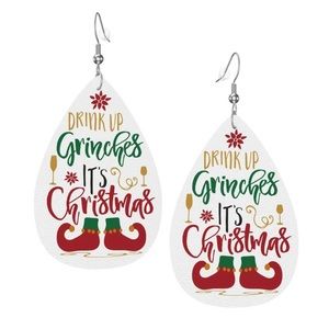 1221.🎄Christmas Grinch Faux Leather Teardrop Dangle Earrings